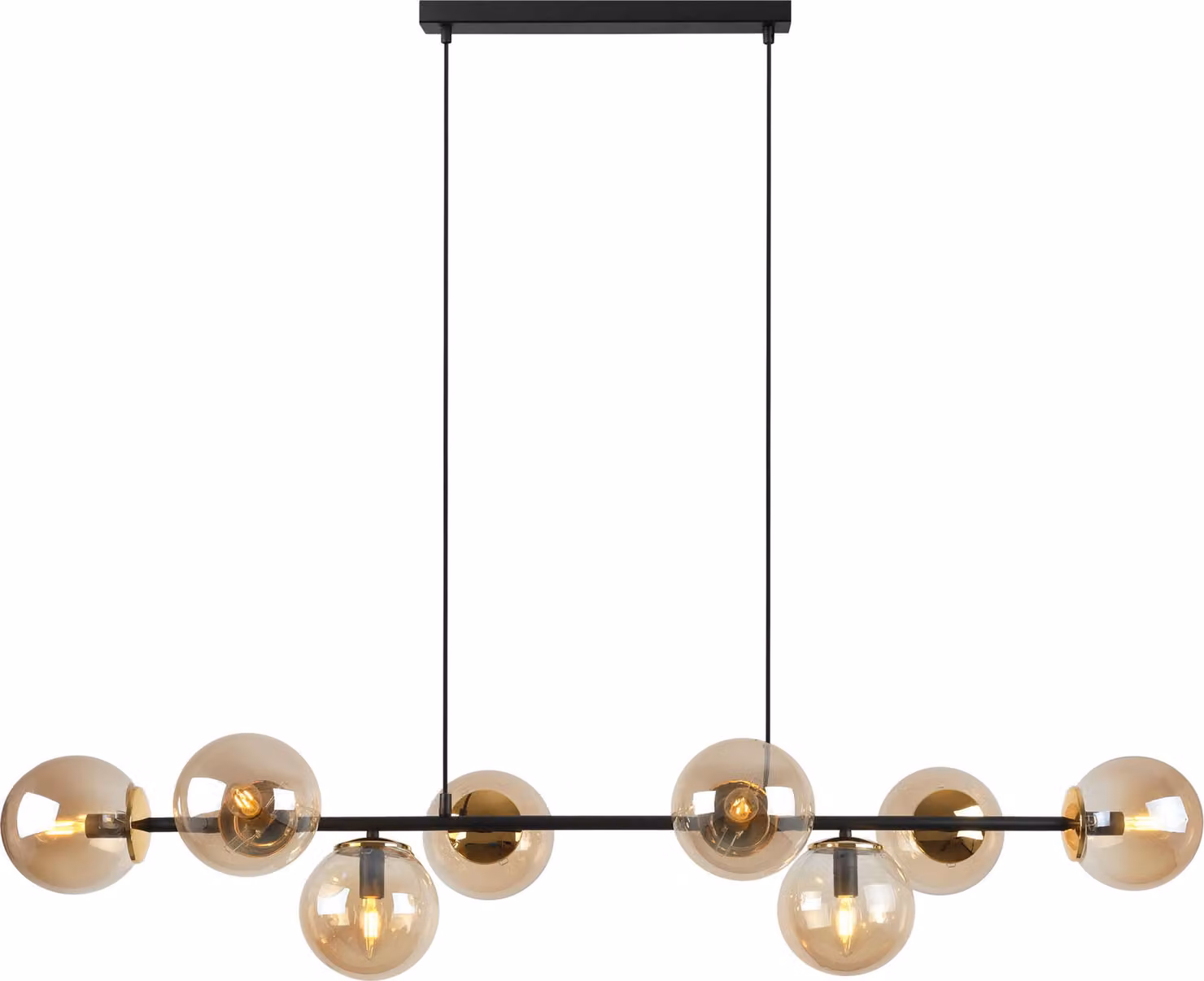 Lampada a sospensione Siena nero-oro 8 luci vetro miele E14