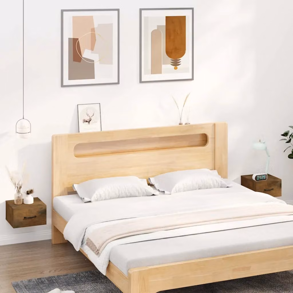 Set di 2 comodini da muro vidaXL in rovere fumo, design moderno, L 35 x P 35 x H 20 cm