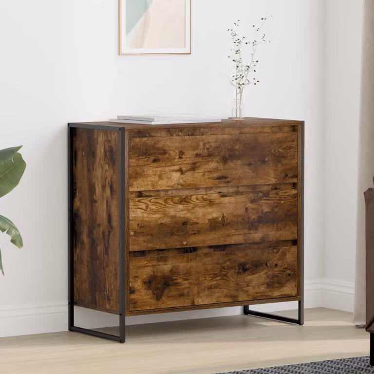 Credenza in stile industrial vidaXL in legno e metallo, colore rovere fumo, L 79 x P 36 x H 75.5 cm