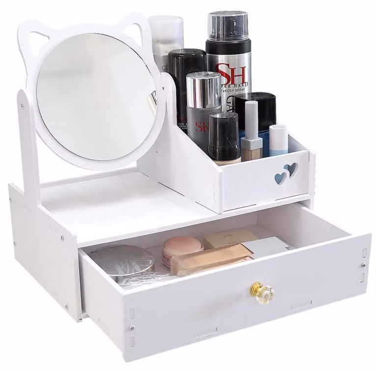 Organizzatore per cosmetici con specchio, ideale per la scrivania