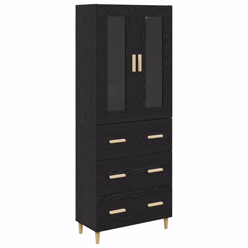 Credenza moderna vidaXL in rovere nero con vetro per soggiorno e sala da pranzo L: 69,5 cm, P: 34 cm, H: 180 cm – 2