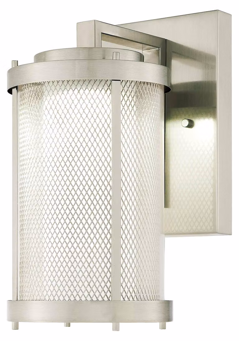 Lampada da parete esterna a LED, dimmerabile, finitura in nichel spazzolato, con una luce