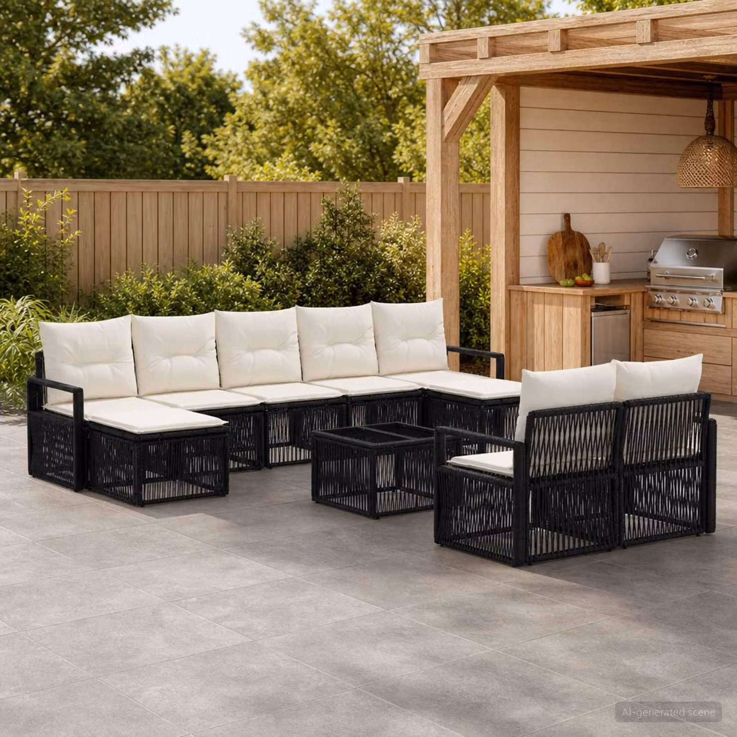 Set Divano da Giardino Moderno vidaXL in Polyrattan Nero 10 Pezzi