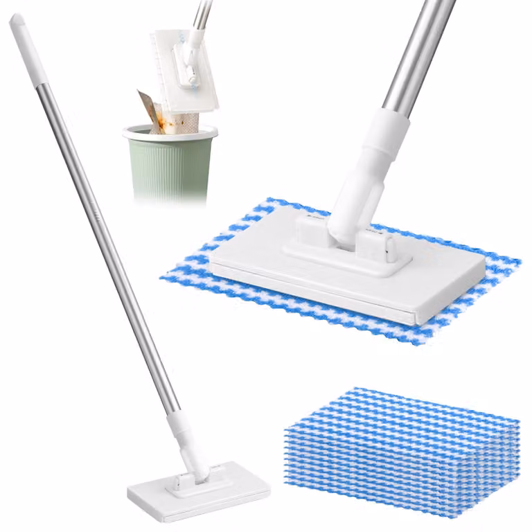 Mocio con sistema di fissaggio a pressione, 10 panni, mini-mocio, rotazione a 360°