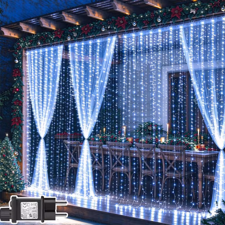 2 tende decorative esterne, dimensioni 6 metri x 3 metri, con 600 luci a LED