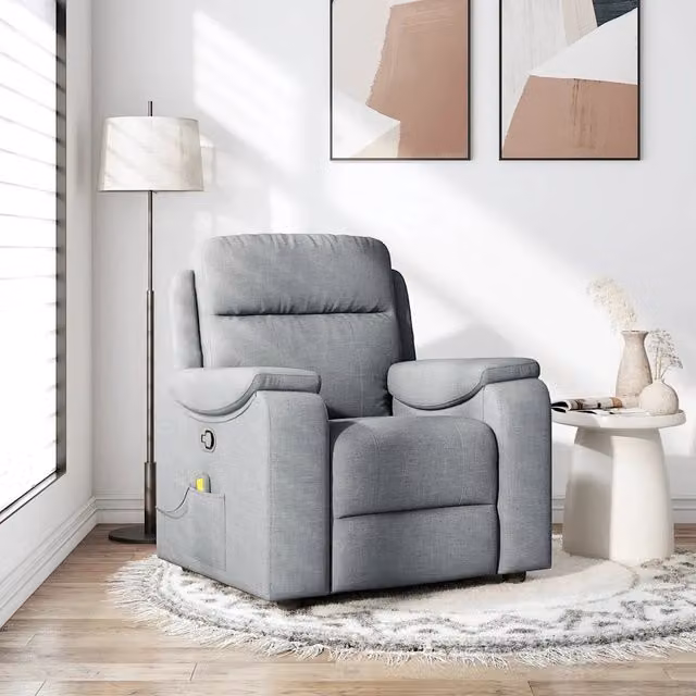 Poltrona Massaggiante Reclinabile Grigio Chiaro in Tessuto 4015690