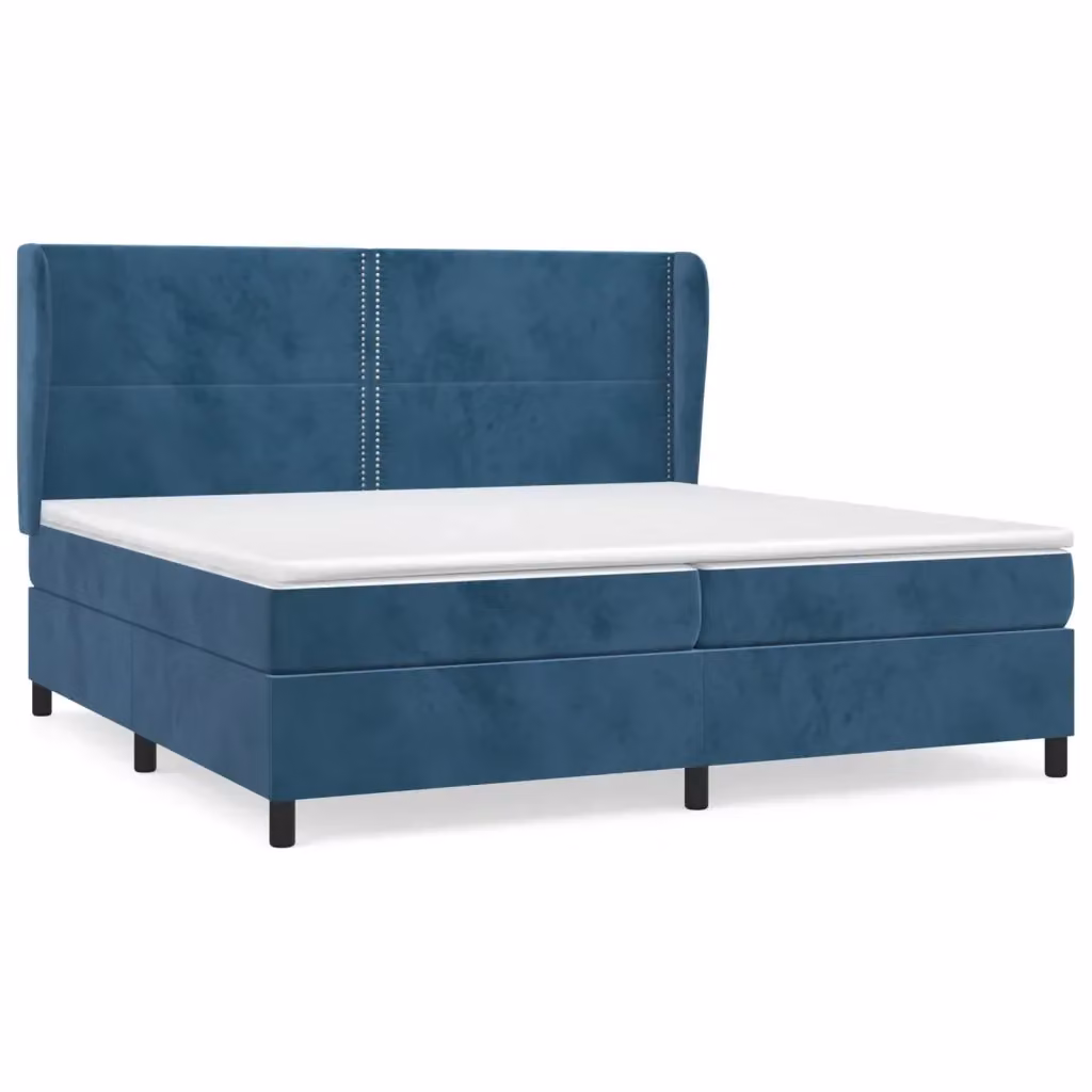 Letto matrimoniale ibrido vidaXL con struttura in velluto blu e bianco, L/P/H: 200 x 203 x 128 cm – 2