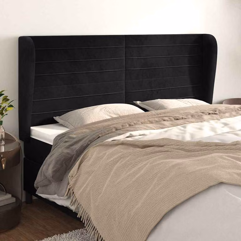 Testiera ad orecchio vidaXL in velluto nero L: 203 cm, P: 23 cm, H: 118/128 cm