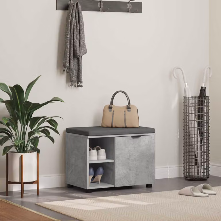 vidaXL Panca per ingresso con scarpiera e cuscino in tessuto Grigio, L 60 x P 38 x H 46 cm