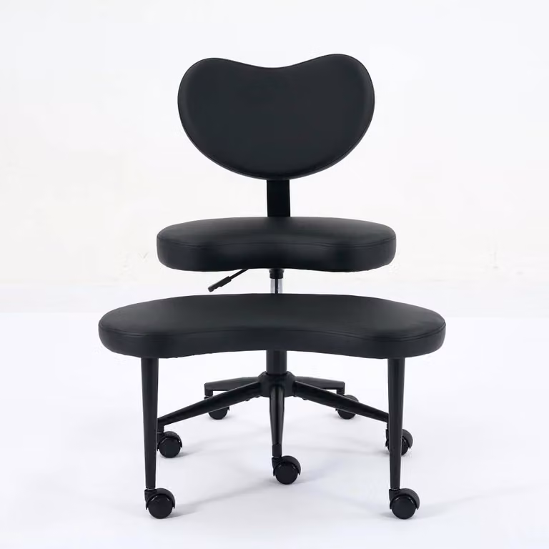 Sedia da meditazione per la posizione a gambe incrociate - Sedia da ufficio DE1887BK con rotelle - Regolabile in altezza - Girevole - Supporto lombare - Imbottita - Colore nero, rivestita in PU