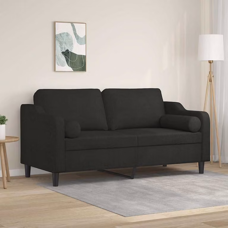 Divano a 2 Posti vidaXL Moderno in Tessuto Nero con Cuscini e Rivestimenti Rimovibili