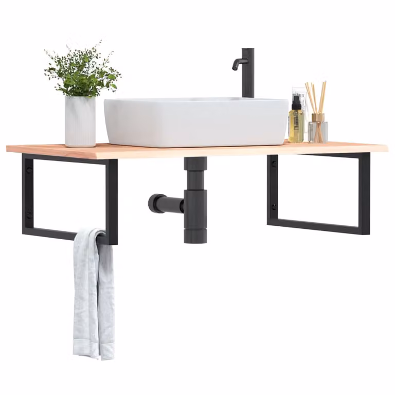 vidaXL Ripiano a Parete per Lavabo Moderno in Rovere e Metallo Nero e Marrone L: 60 cm, P: 3 cm, H: 60 cm