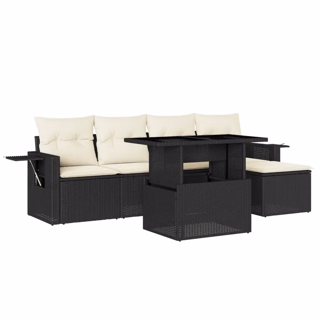 Set Divano da Giardino vidaXL 6 pz con Cuscini, Polyrattan e Metallo, Nero e Bianco – 2