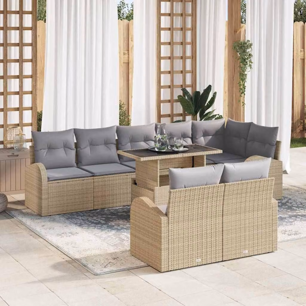 Maison Exclusive - Set di divani da giardino, 9 pezzi, color beige, in rattan sintetico