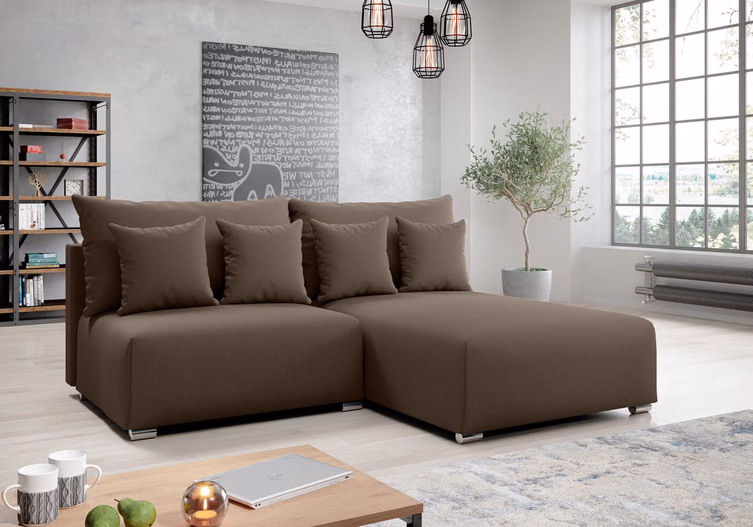 AX LIVING Divano ad angolo con funzione letto Ederra 208 cm di larghezza - marrone R