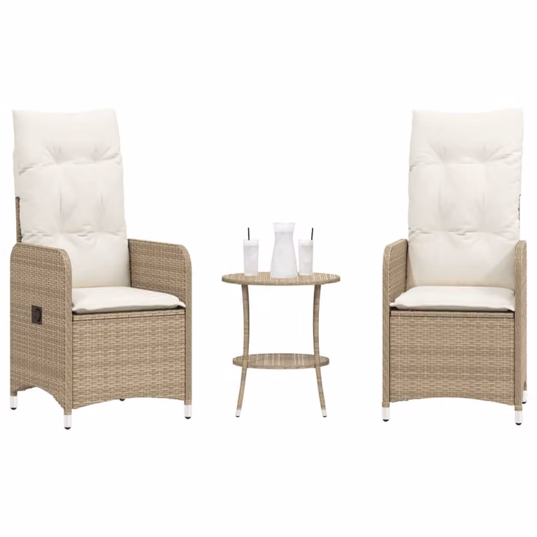 Set di 2 sedie da giardino reclinabili con tavolino vidaXL in polyrattan beige e metallo