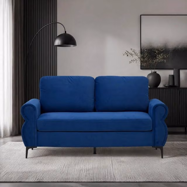 Divano 2 posti 173,5x81x92 cm blu, compatto, piedi in metallo 15 cm, tessuto,