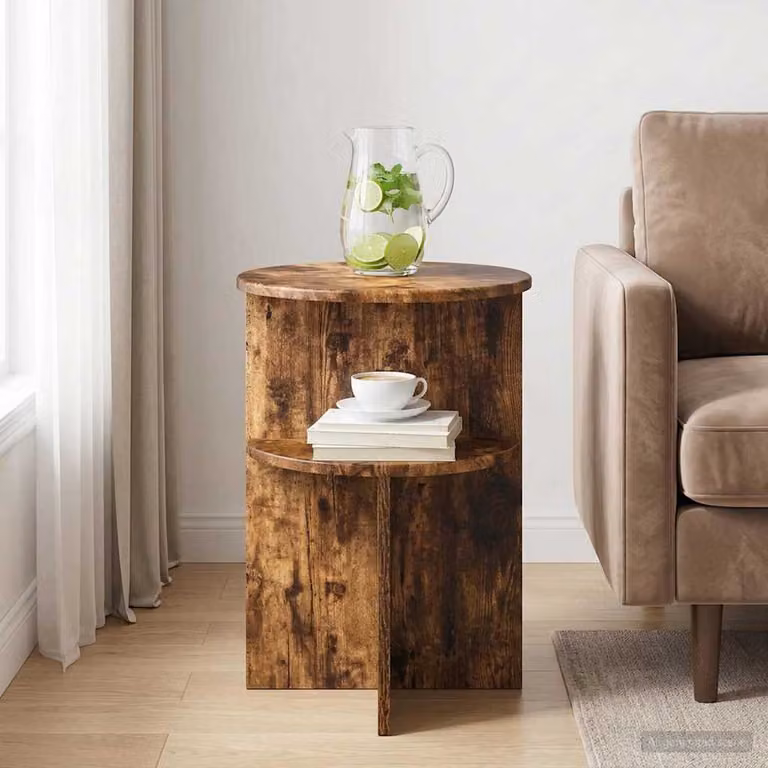 vidaXL Tavolo laterale rotondo in legno Rovere Fumo, L/P/H: 39,5 x 39,5 x 55 cm