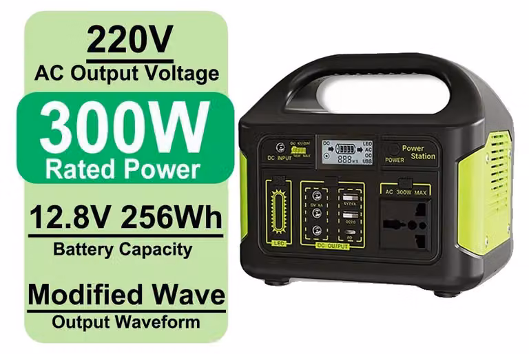Centralina portatile, capacità di 256 Wh, potenza di uscita di 300 W, design compatto, energia ecologica, batteria LiFePO4