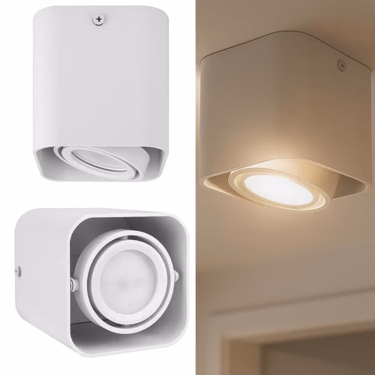 MasterLED GU10 faretto da superficie bianco - orientabile e quadrato - Faretto LED da soffitto per soggiorno, corridoio, ufficio - 90x90x100 mm