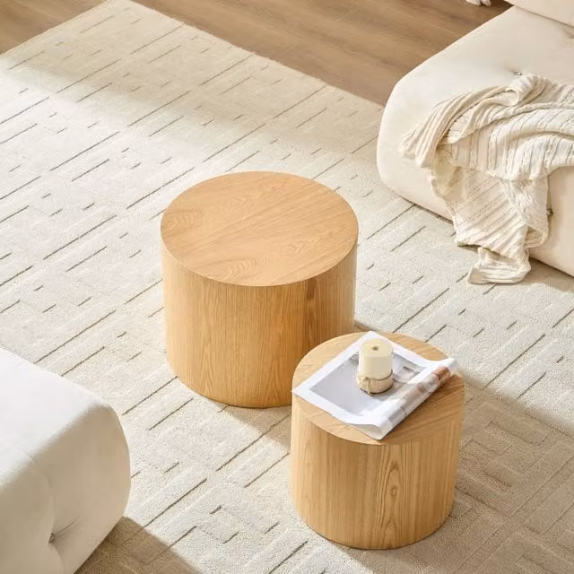 Tavolini da caffè impilabili con design salvaspazio - per soggiorno - in MDF - naturale
