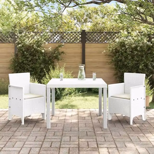 Set da pranzo per giardino e terrazzo vidaXL in rattan bianco con design minimalista