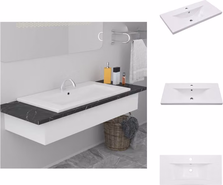 vidaXL Lavabo da incasso 81x39,5x18,5 cm in Vetroceramica bianca - Lavabo da bagno