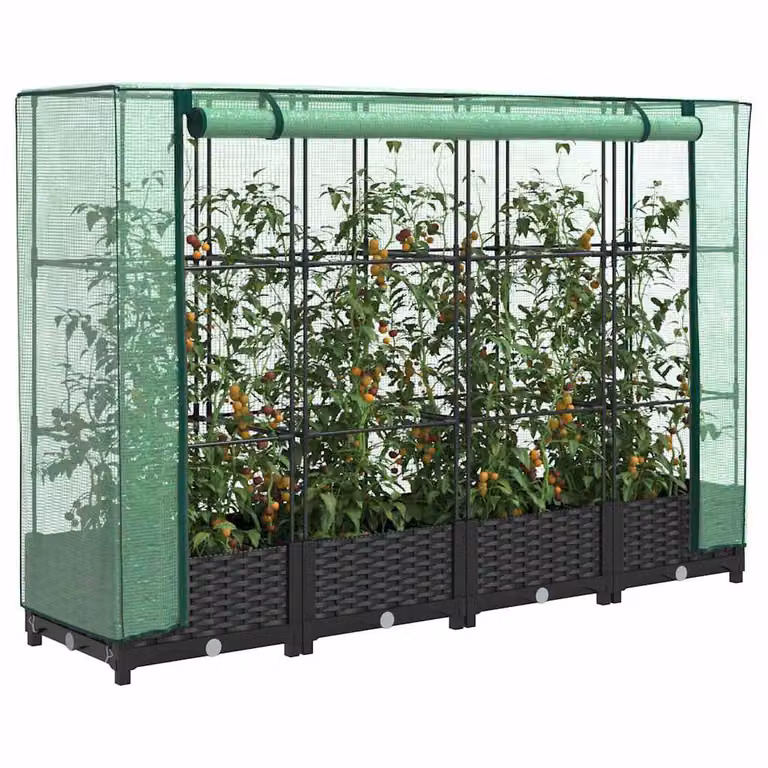 Letto rialzato con copertura per serra effetto rattan vidaXL, nero e verde, L: 160 cm, P: 40 cm, H: 123 cm