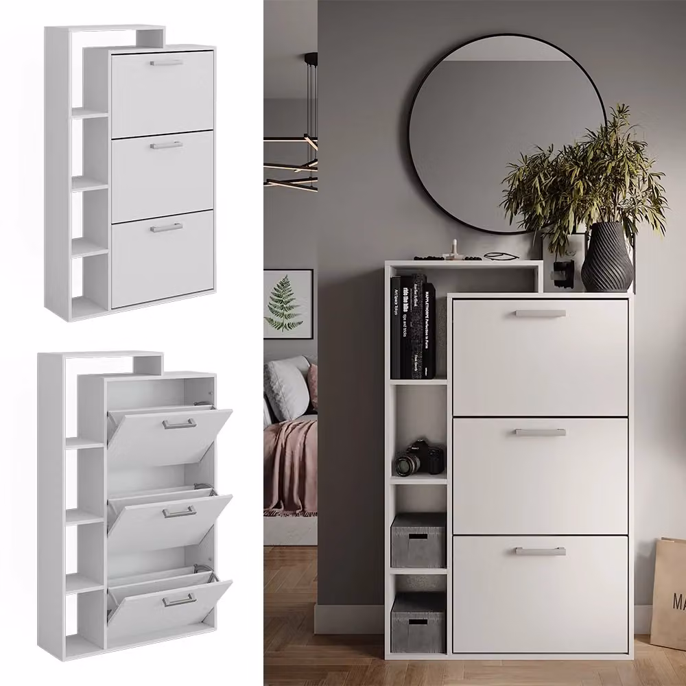 Scarpiera Orlando Vicco Bianca con 3 scomparti a ribalta L: 80 cm, H: 128.3 cm, P: 24.2 cm – 2