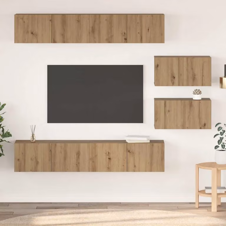 Set mobile TV moderno vidaXL in 6 pezzi color rovere artigianale in legno e MDF per soggiorno