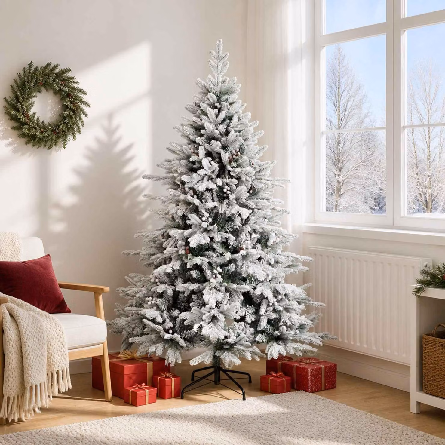 Albero di Natale artificiale pieghevole, altezza 180 cm, realizzato in PVC e metallo