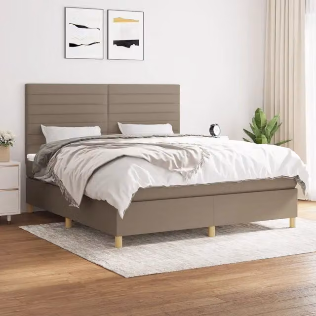 Letto Ibrido con Giroletto a Molle e Materasso vidaXL in Tessuto Beige e Bianco L/P/H: 160 x 200 x 128 cm – 1