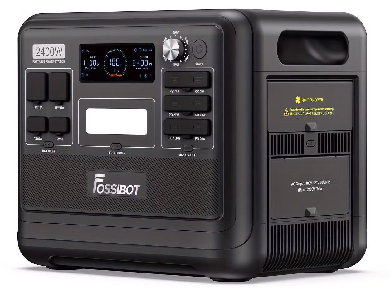 Generatore solare F2400, con batteria LiFePO4 da 2048 W e alimentazione di backup, dotato di 3 uscite AC da 2400 W (potenza massima di 4800 W). Centrale elettrica portatile, ideale per l'uso domestico, camper, auto, attività all'aperto e campeggio