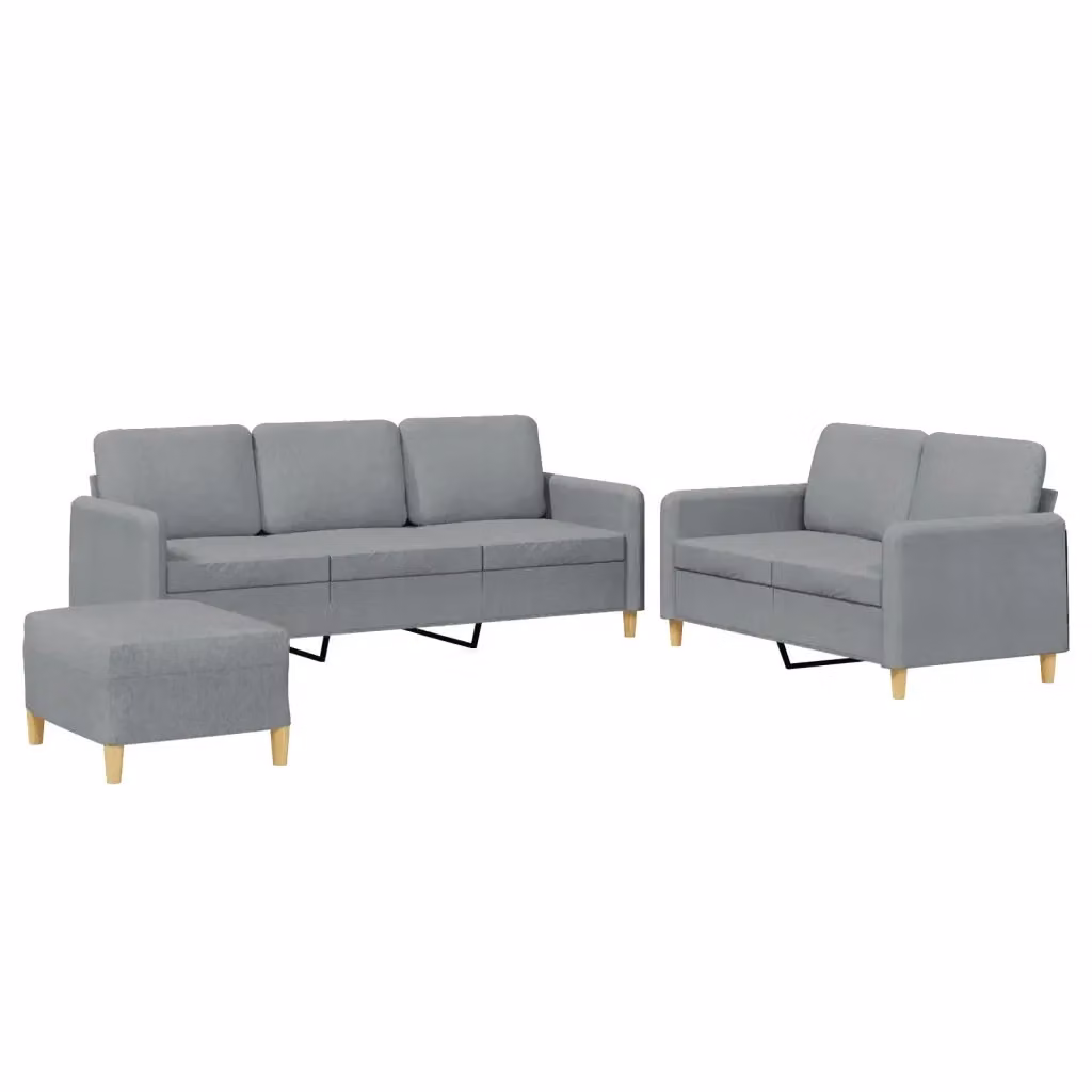 Set di divani moderno vidaXL composto da divano a 3 posti, divano a 2 posti e pouf, rivestito in tessuto grigio con cuscini inclusi – 2