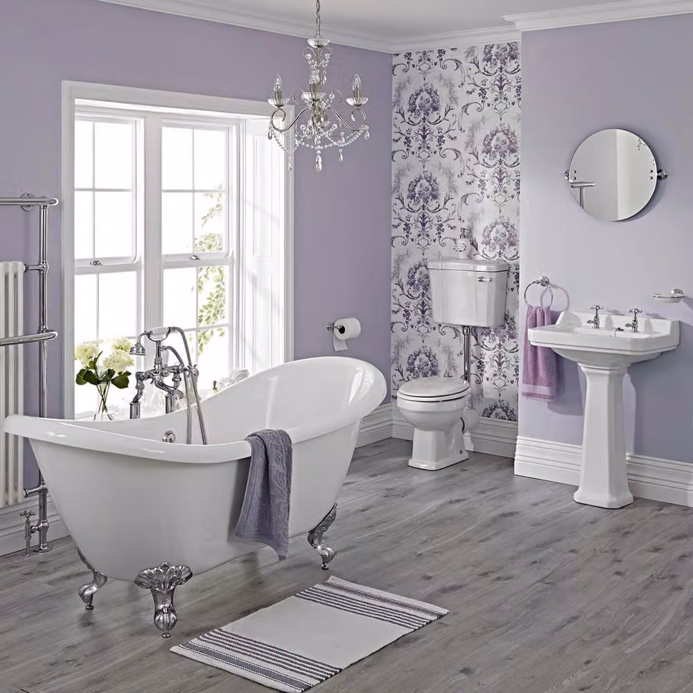 Set Bagno con Vasca Freestanding, Lavabo Su Colonna, Sanitario WC Monoblocco e Rubinetteria - Carlton