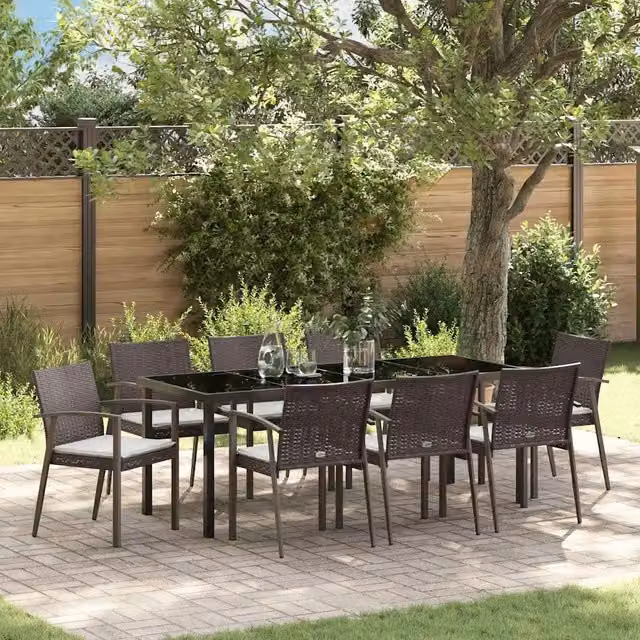 Set da pranzo per giardino e terrazzo vidaXL in polyrattan marrone e nero, 9 pezzi