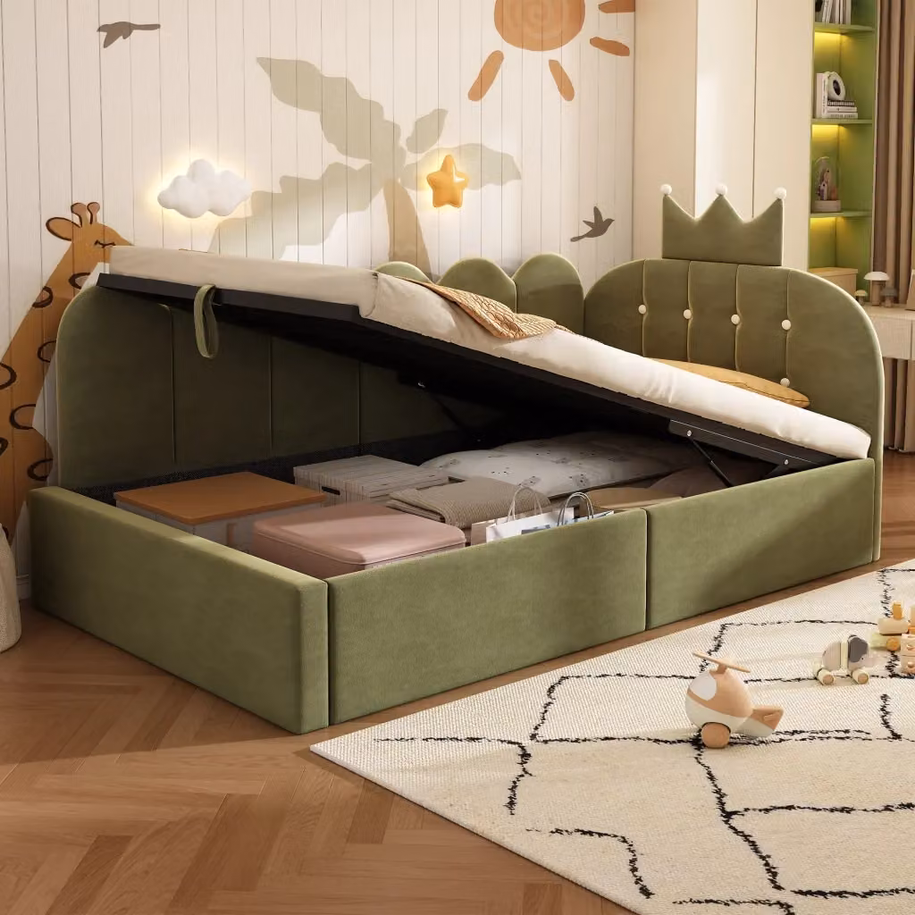 Letto Daybed L-Form REDOM in Velluto Verde con Struttura Idraulica L/P/H: 190 x 90 x 96 cm – 2