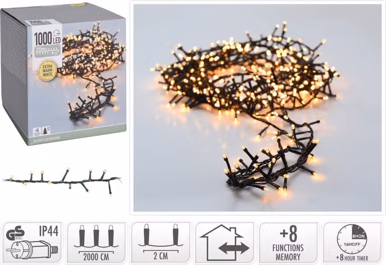Microcluster | Illuminazione per albero di Natale | 1000 LED | 20m | Bianco extra caldo