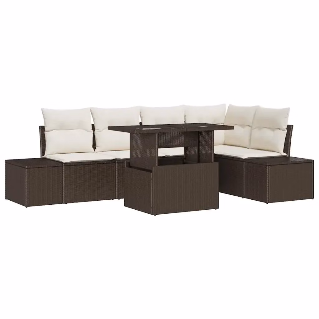 Set Divano da Giardino vidaXL 6 pz Marrone in Polyrattan con Tavolino e Ottoman – 2
