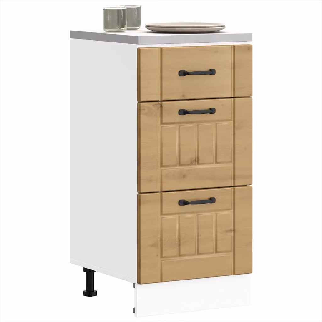 Base da cucina moderna vidaXL Lucca in legno MDF bianco e marrone con cassetti e ante, L: 46,0 cm, P: 40,0 cm, H: 81,5 cm