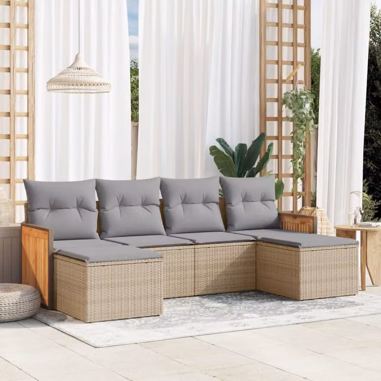 vidaXL Set Divano da Giardino a L 6 pz con Cuscini Beige e Struttura in Metallo e Legno di Acacia