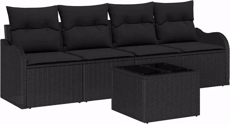 Set Divano da Giardino Nero polyrattan
