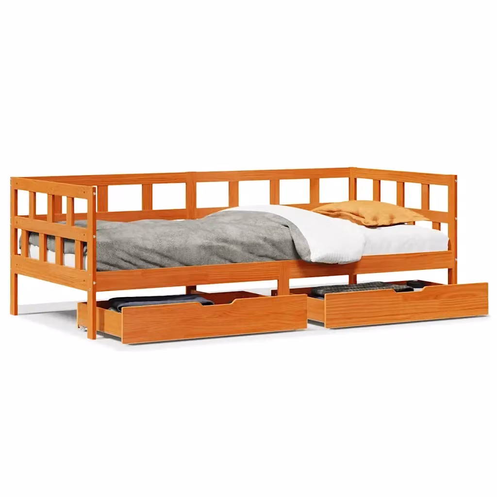 Divano Letto con Cassetti vidaXL in Legno di Pino Massello Marrone Cera L: 200 cm, P: 80 cm, H: 68,5 cm – 2