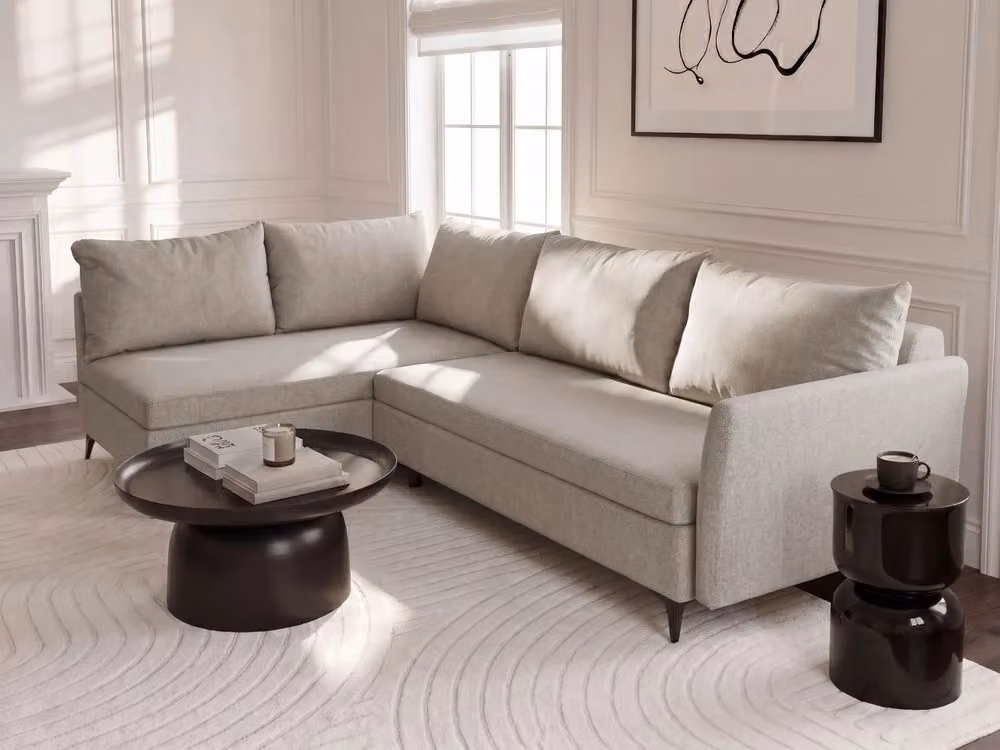 Divano Letto Angolare Beliani a 3 Posti Destro in Tessuto Beige con Contenitore e Funzione Letto per Soggiorno – 2