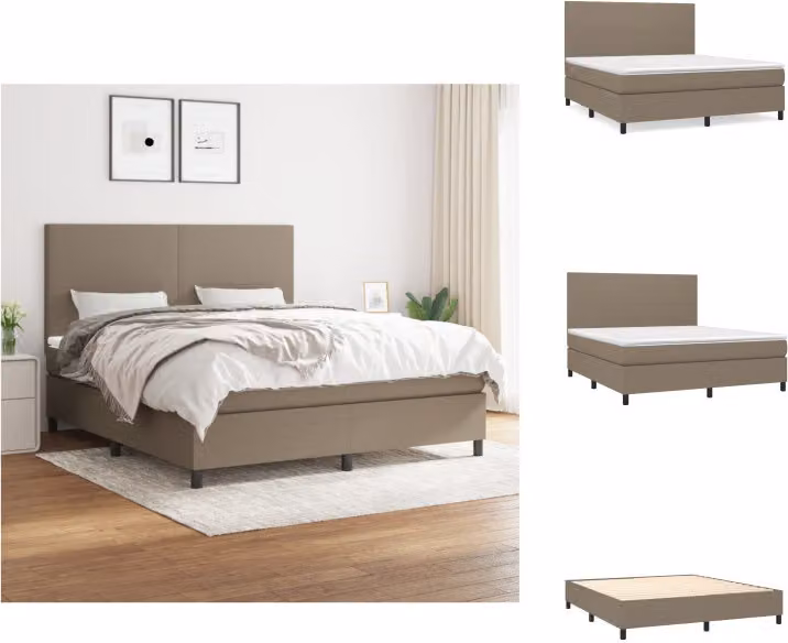 vidaXL Letto a molle con materasso in tessuto tortora 160x200 cm - Letti e strutture letto
