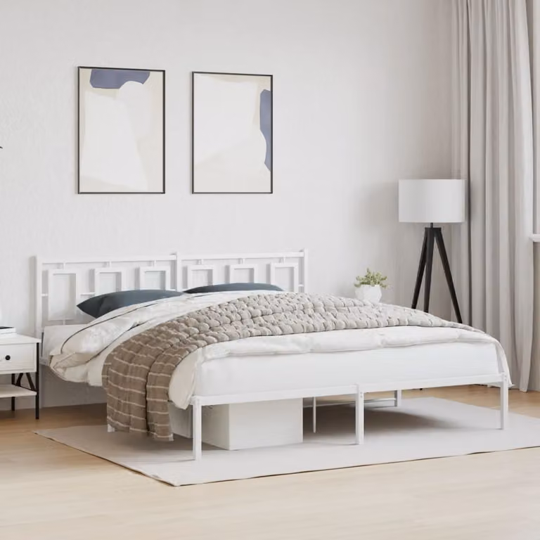 vidaXL Giroletto con Testiera in Metallo Bianco L: 187 cm, P: 219 cm, H: 91 cm