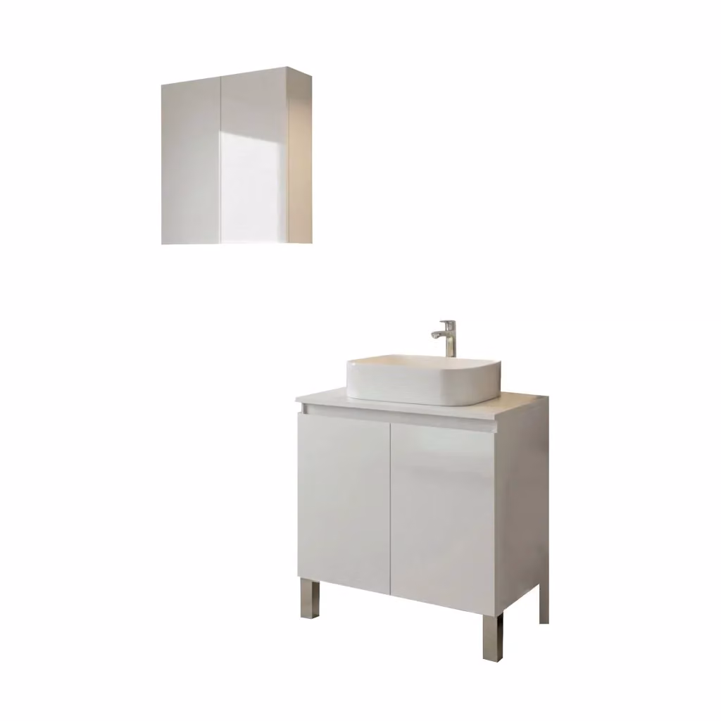 Set Mobili Bagno DMORA Gravina Bianco Lucido con Mobile Lavabo e Pensile – 2