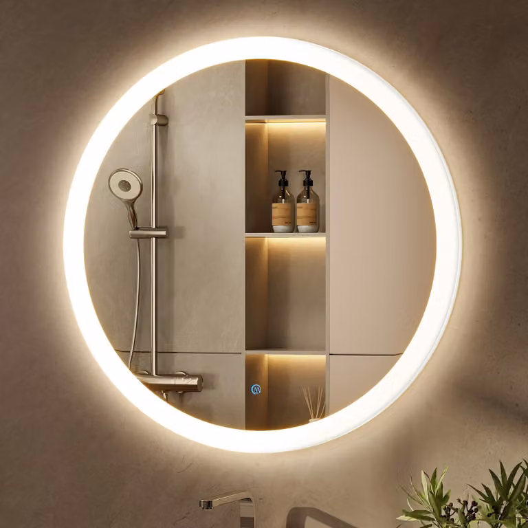 Specchio da bagno LED rotondo, 28 pollici, 3 temperature di colore, dimmerabile, antiappannamento