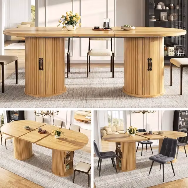Tavolo allungabile da pranzo cucina salvaspazio ¨C Minimal ¨C colore marrone naturale legno metallo 149.8-189.7cm