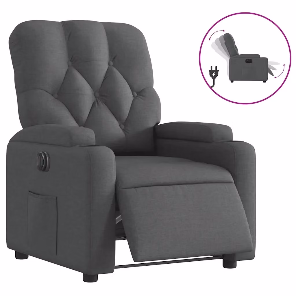 vidaXL Poltrona Elettrica Reclinabile in Tessuto Grigio con Braccioli e Funzione Auto-return – 2